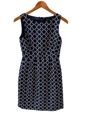 Tahari Arthur S. Levine Petite Navy White Geometric Sheath Dress 2P